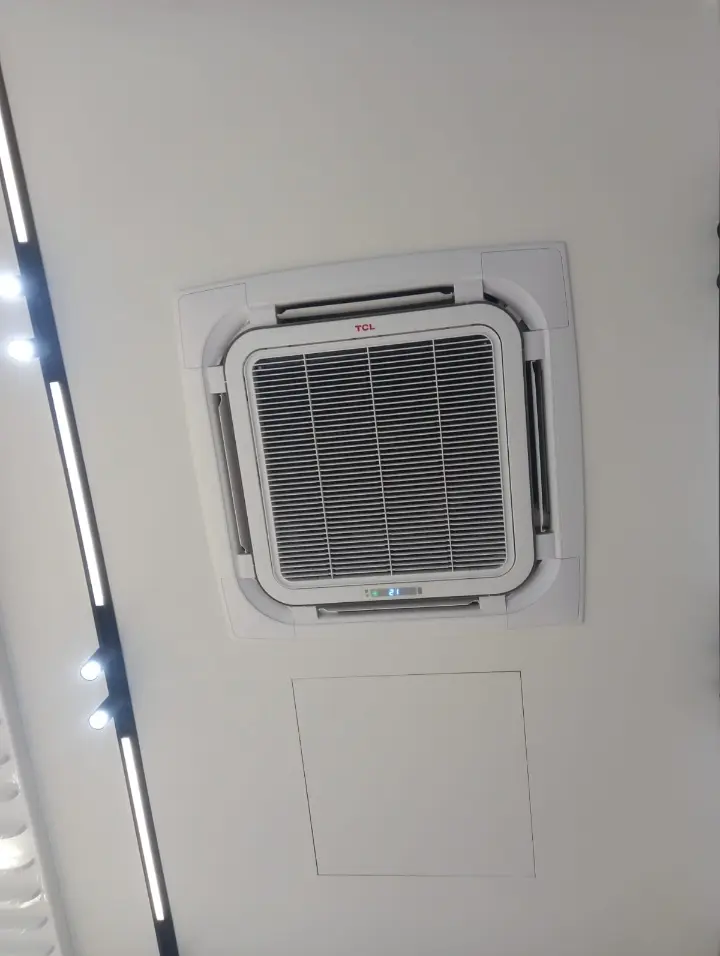 Ceiling cassette air conditioner installed in a retail store